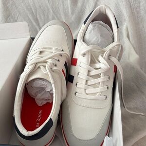 Club Room White Canvas Sneakers with Navy & Red Stripes